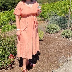Madewell Coral Linen Blend Dolman Sleeve Midi Dress size 12